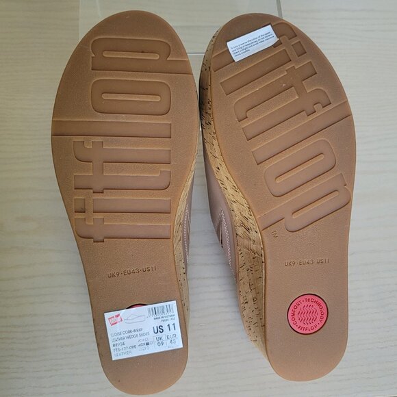 FitFlop Eloise Slides Sandals Women's Beige Leather Cork Wrap Wedge Slides Sz 11 - Picture 11 of 16